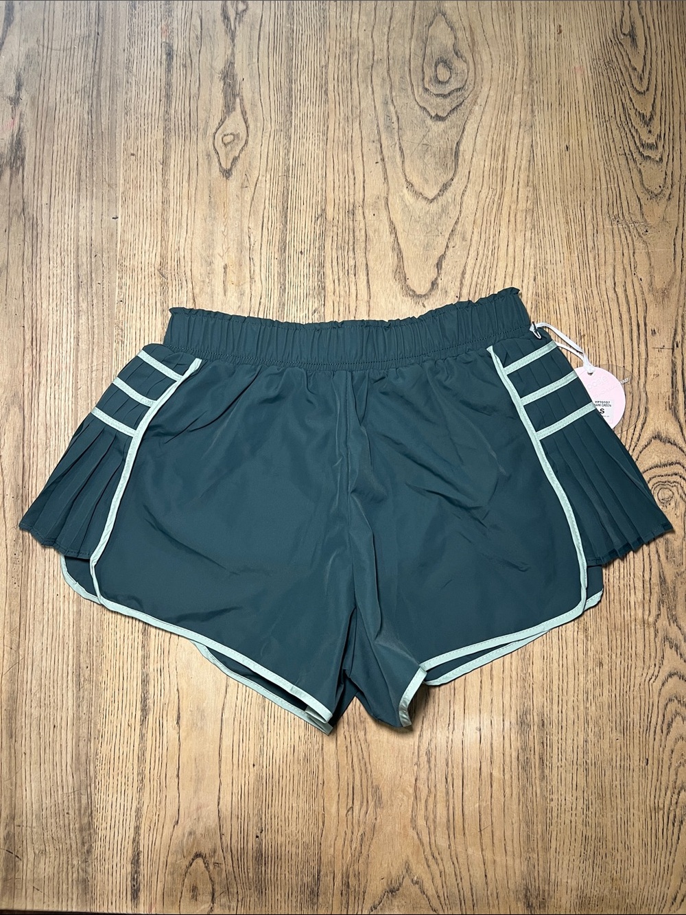 Women’s Athletic Pleated Side Shorts — Teal with Mint Trim